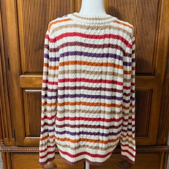 St. John's Bay Long Sleeve Rainbow Stripe Cable Knit Pullover Sweater 1X NWT - Picture 3 of 5